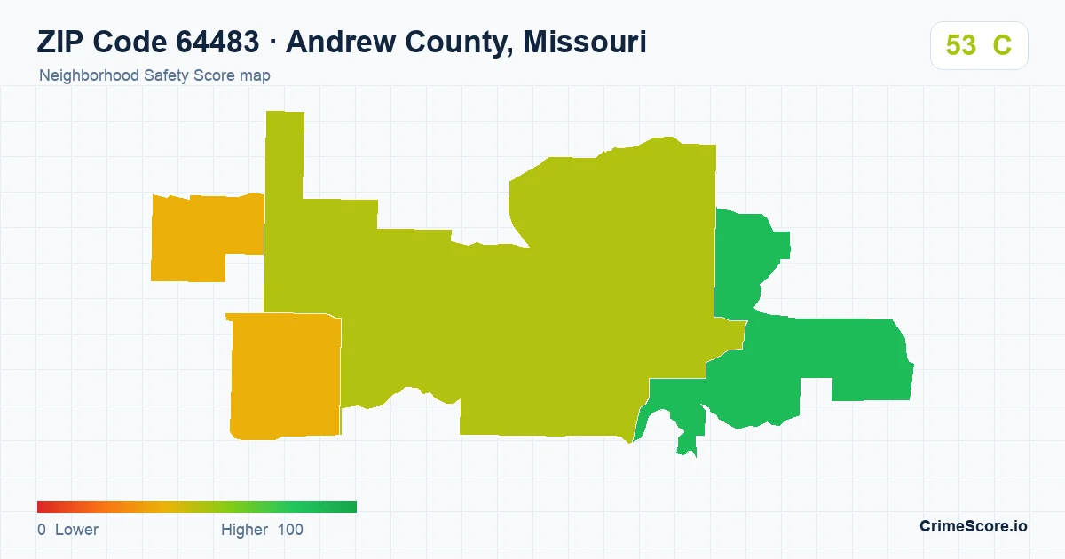 ZIP Code 64483 in Andrew County, Missouri neighborhood Safety Score map