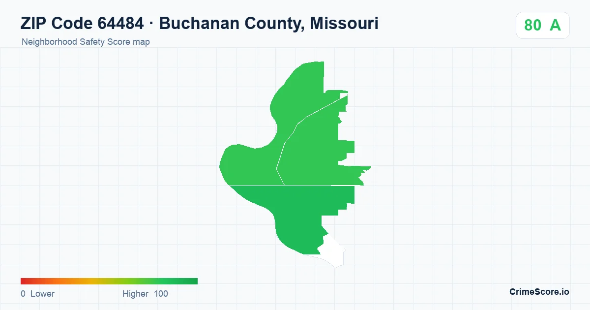 ZIP Code 64484 in Buchanan County, Missouri neighborhood Safety Score map