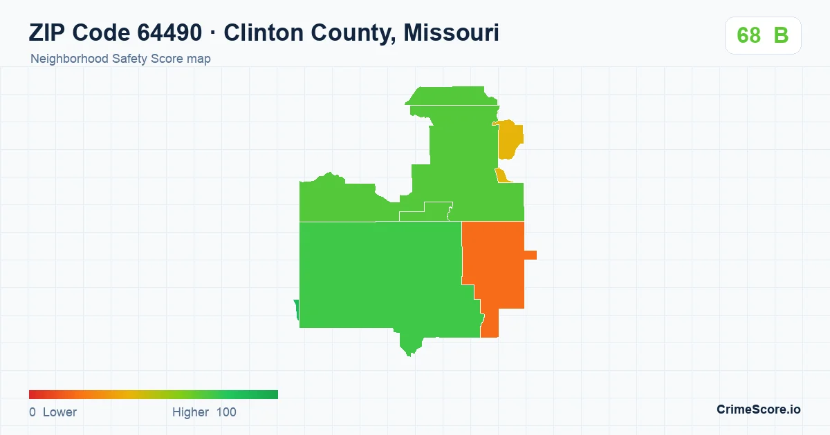 ZIP Code 64490 in Clinton County, Missouri neighborhood Safety Score map