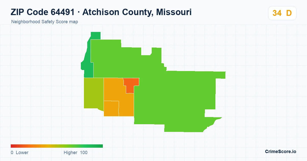 ZIP Code 64491 in Atchison County, Missouri neighborhood Safety Score map