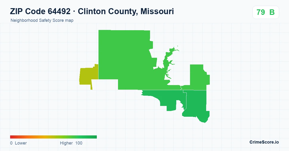 ZIP Code 64492 in Clinton County, Missouri neighborhood Safety Score map