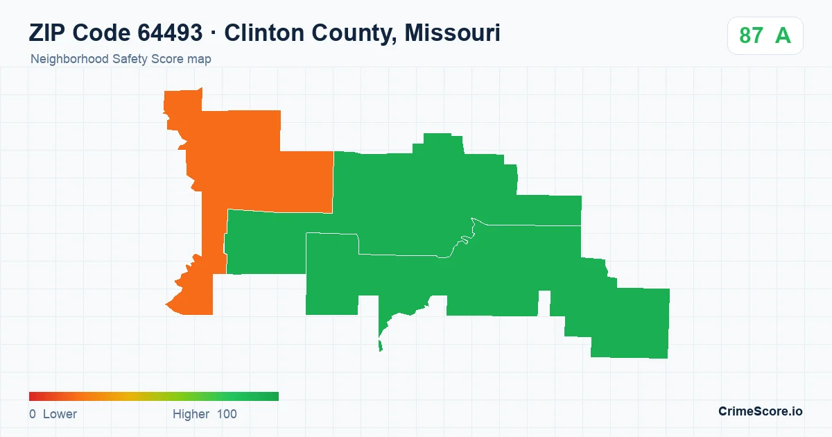 ZIP Code 64493 in Clinton County, Missouri neighborhood Safety Score map