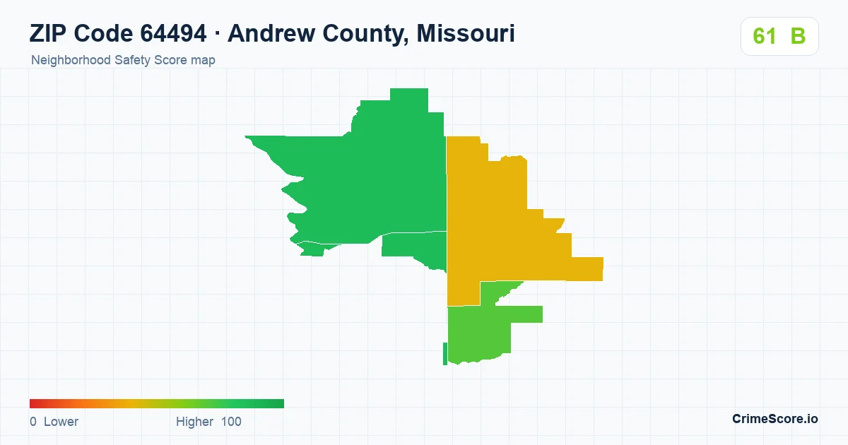 ZIP Code 64494 in Andrew County, Missouri neighborhood Safety Score map