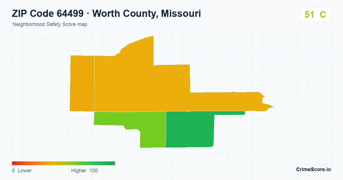 ZIP Code 64499 in Worth County, Missouri neighborhood Safety Score map