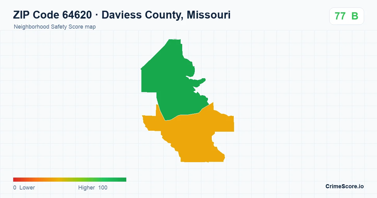 ZIP Code 64620 in Daviess County, Missouri neighborhood Safety Score map