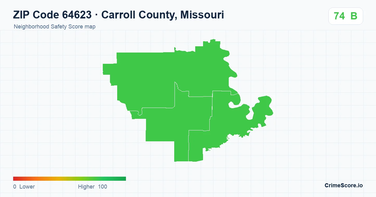 ZIP Code 64623 in Carroll County, Missouri neighborhood Safety Score map