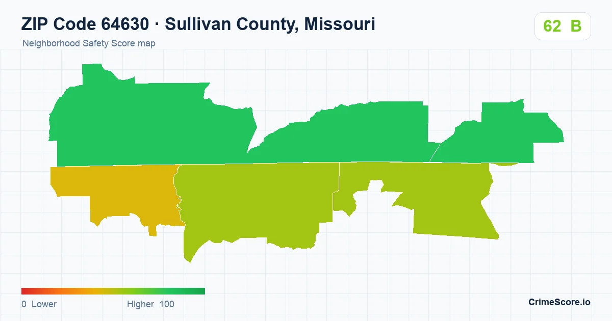ZIP Code 64630 in Sullivan County, Missouri neighborhood Safety Score map