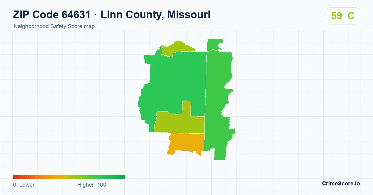 ZIP Code 64631 in Linn County, Missouri neighborhood Safety Score map