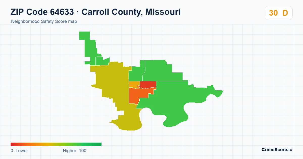ZIP Code 64633 in Carroll County, Missouri neighborhood Safety Score map