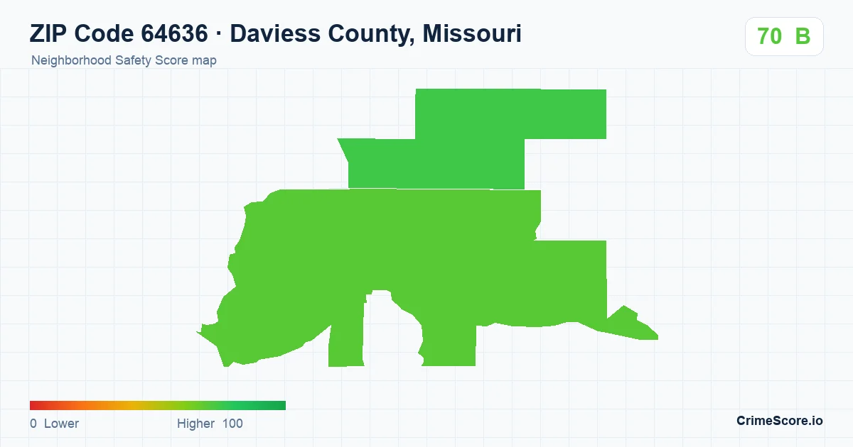 ZIP Code 64636 in Daviess County, Missouri neighborhood Safety Score map