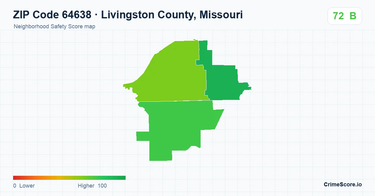 ZIP Code 64638 in Livingston County, Missouri neighborhood Safety Score map