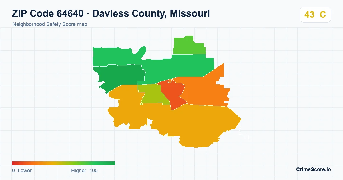ZIP Code 64640 in Daviess County, Missouri neighborhood Safety Score map