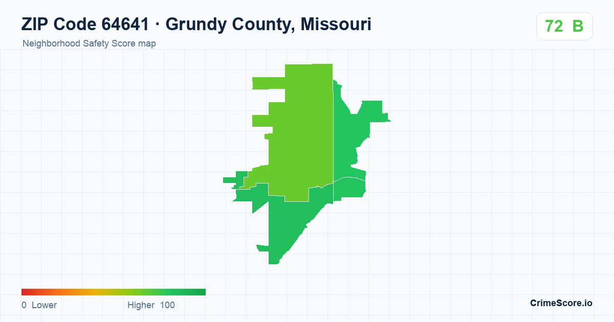 ZIP Code 64641 in Grundy County, Missouri neighborhood Safety Score map