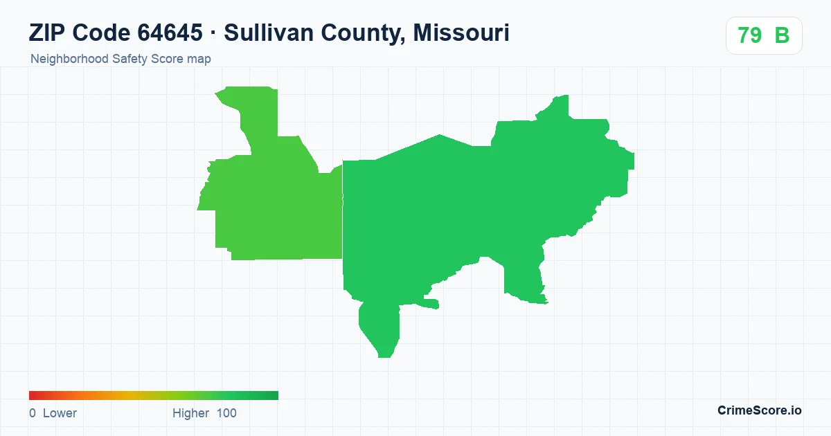 ZIP Code 64645 in Sullivan County, Missouri neighborhood Safety Score map