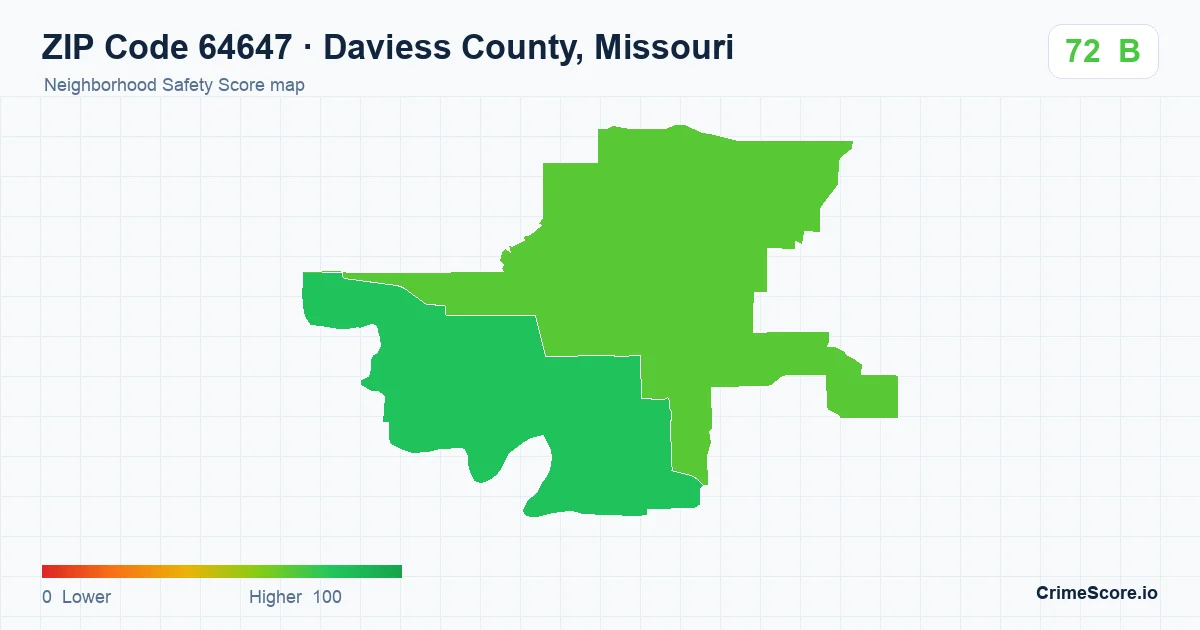 ZIP Code 64647 in Daviess County, Missouri neighborhood Safety Score map
