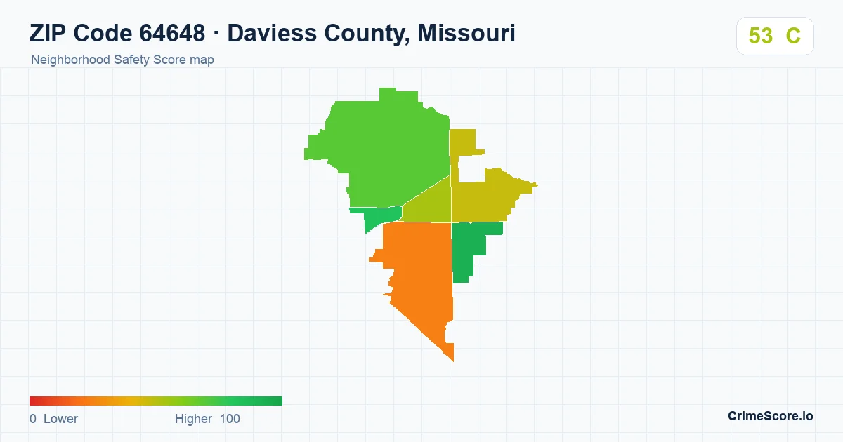ZIP Code 64648 in Daviess County, Missouri neighborhood Safety Score map