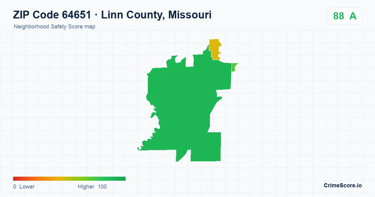ZIP Code 64651 in Linn County, Missouri neighborhood Safety Score map