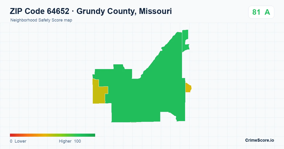 ZIP Code 64652 in Grundy County, Missouri neighborhood Safety Score map