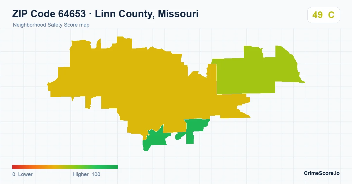 ZIP Code 64653 in Linn County, Missouri neighborhood Safety Score map