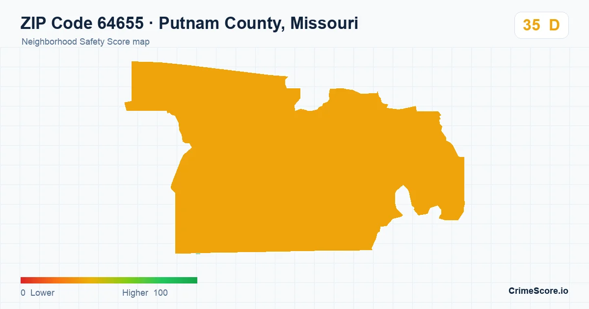 ZIP Code 64655 in Putnam County, Missouri neighborhood Safety Score map
