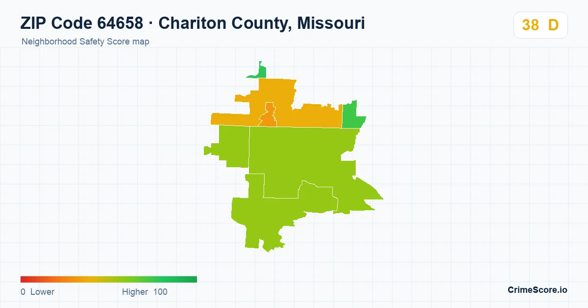ZIP Code 64658 in Chariton County, Missouri neighborhood Safety Score map