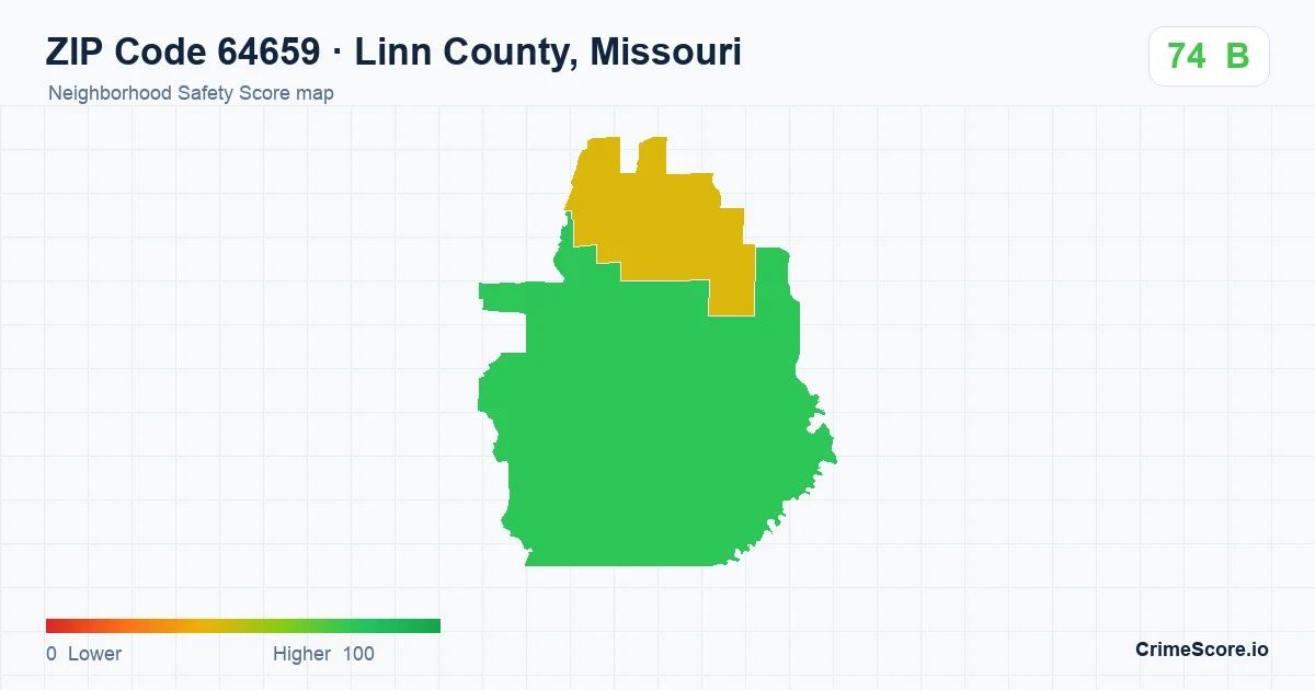 ZIP Code 64659 in Linn County, Missouri neighborhood Safety Score map
