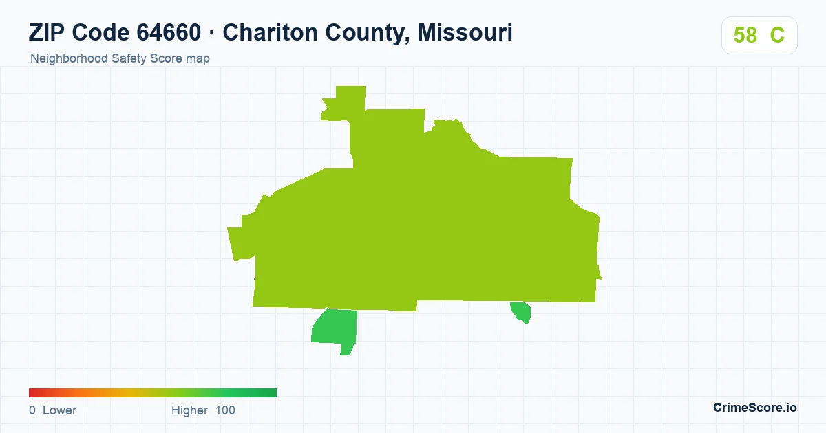 ZIP Code 64660 in Chariton County, Missouri neighborhood Safety Score map