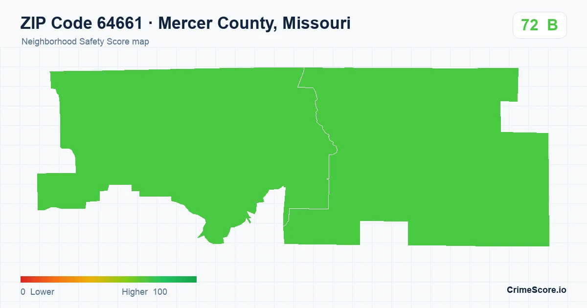 ZIP Code 64661 in Mercer County, Missouri neighborhood Safety Score map