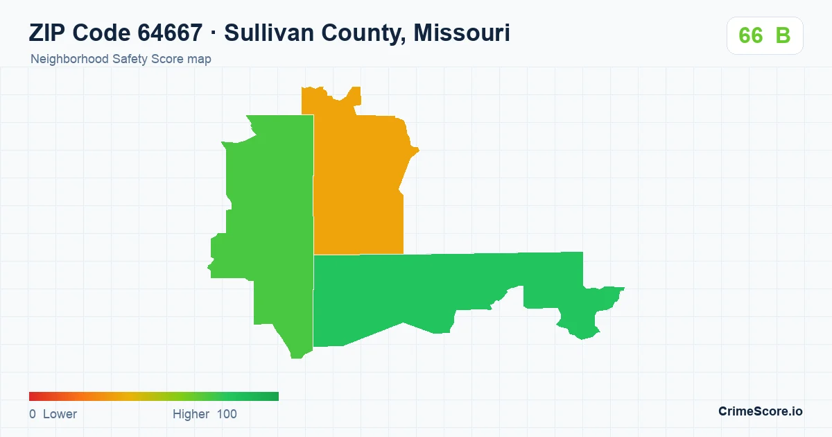 ZIP Code 64667 in Sullivan County, Missouri neighborhood Safety Score map
