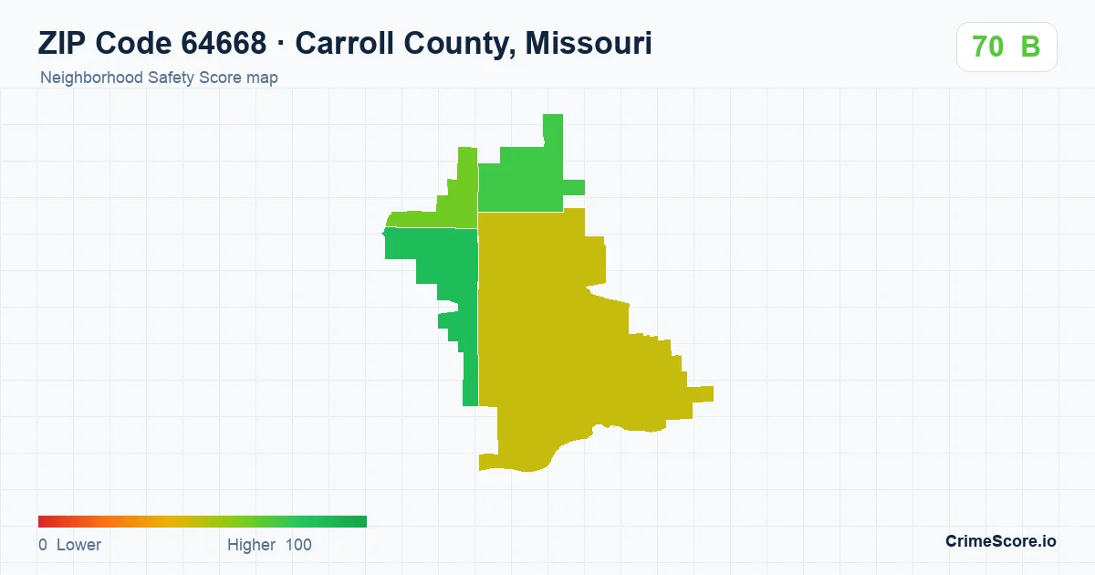 ZIP Code 64668 in Carroll County, Missouri neighborhood Safety Score map