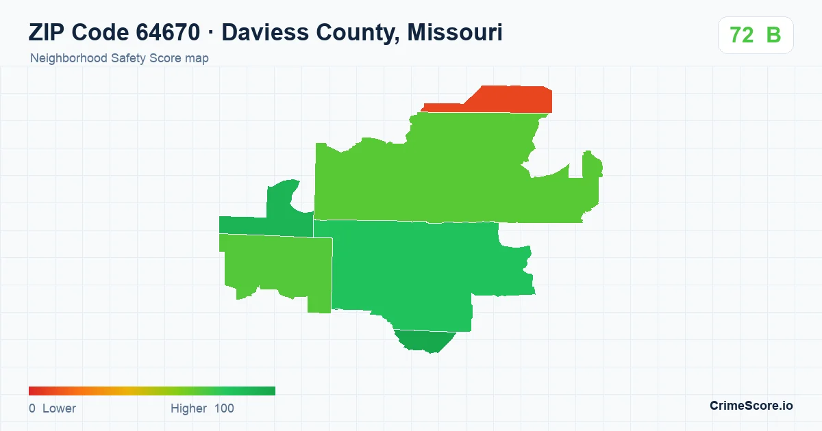ZIP Code 64670 in Daviess County, Missouri neighborhood Safety Score map