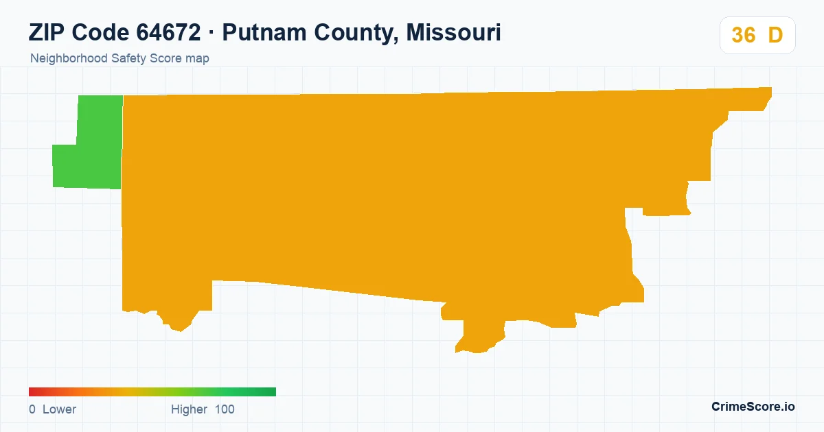 ZIP Code 64672 in Putnam County, Missouri neighborhood Safety Score map