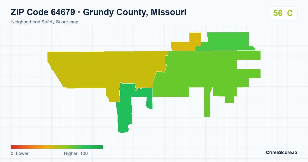 ZIP Code 64679 in Grundy County, Missouri neighborhood Safety Score map