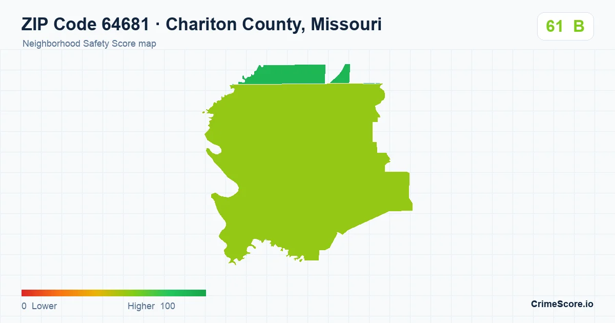 ZIP Code 64681 in Chariton County, Missouri neighborhood Safety Score map