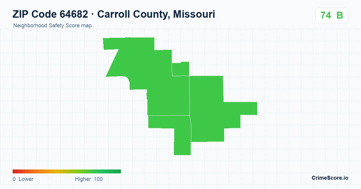 ZIP Code 64682 in Carroll County, Missouri neighborhood Safety Score map