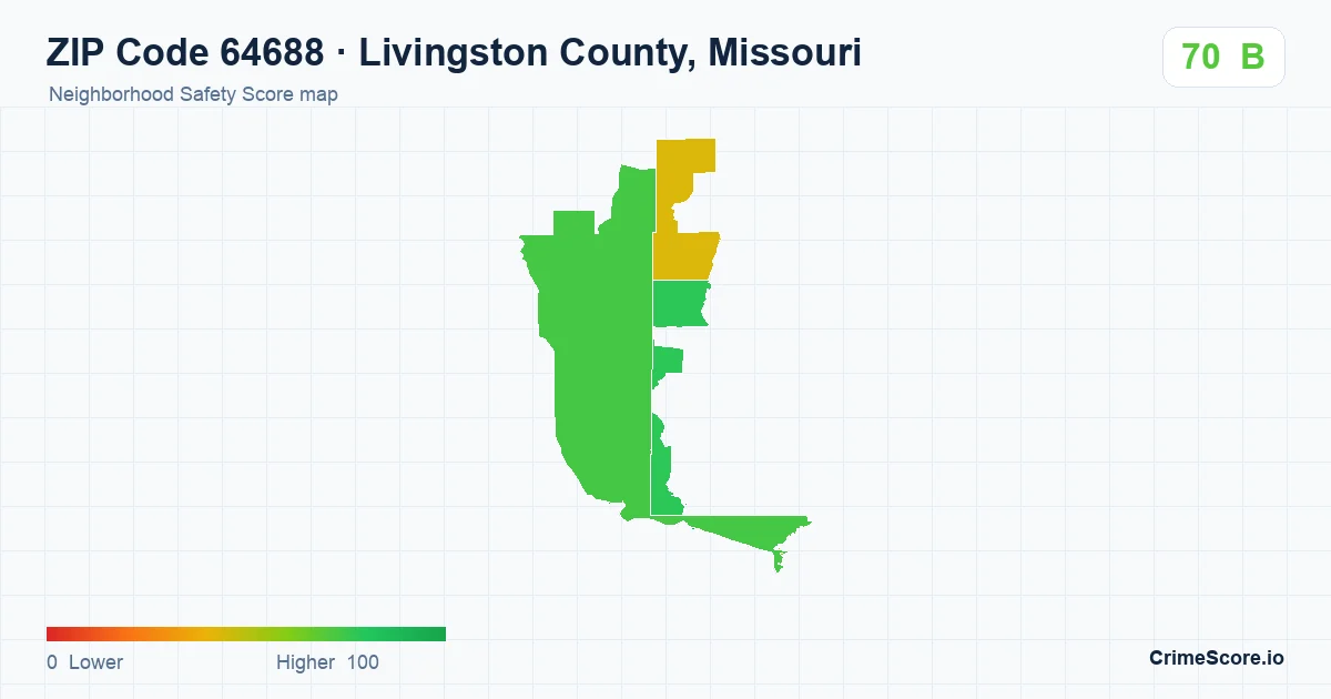 ZIP Code 64688 in Livingston County, Missouri neighborhood Safety Score map