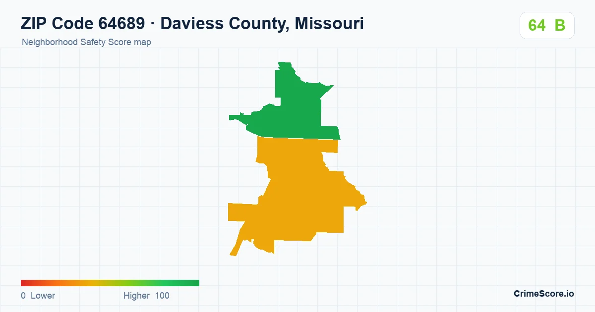 ZIP Code 64689 in Daviess County, Missouri neighborhood Safety Score map