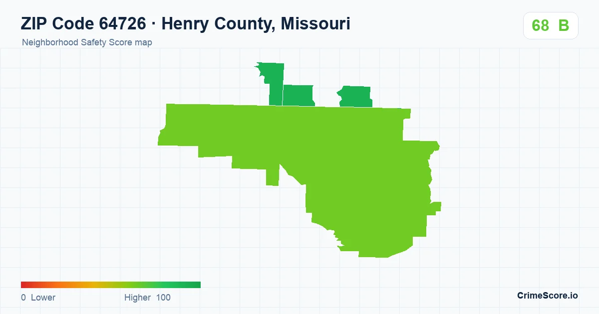 ZIP Code 64726 in Henry County, Missouri neighborhood Safety Score map