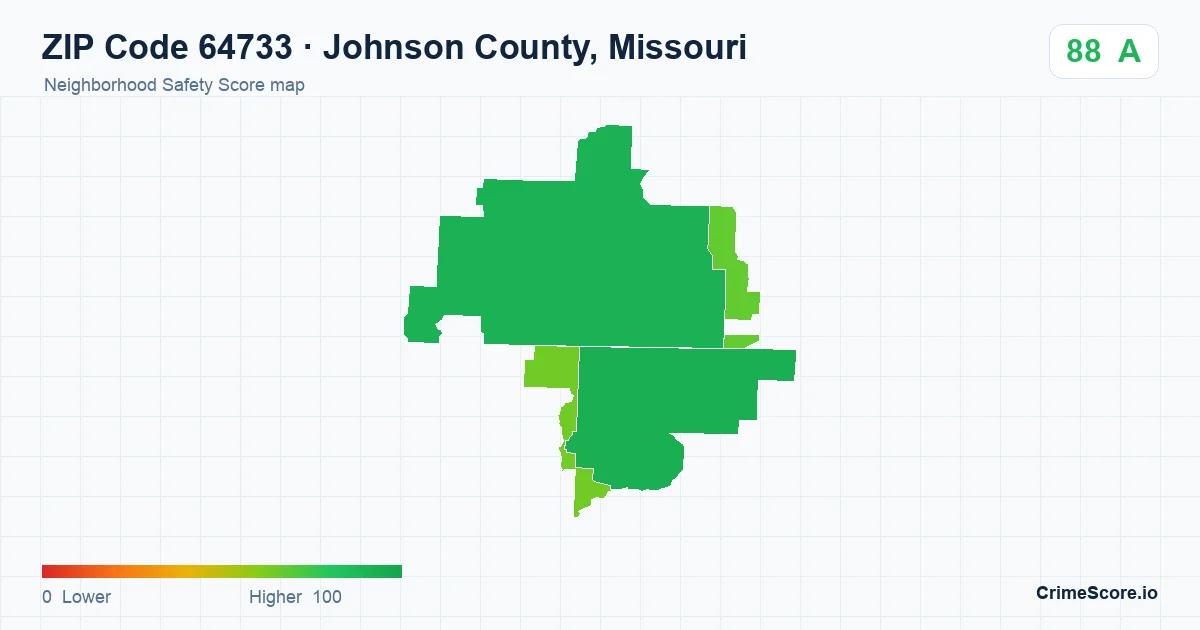 ZIP Code 64733 in Johnson County, Missouri neighborhood Safety Score map