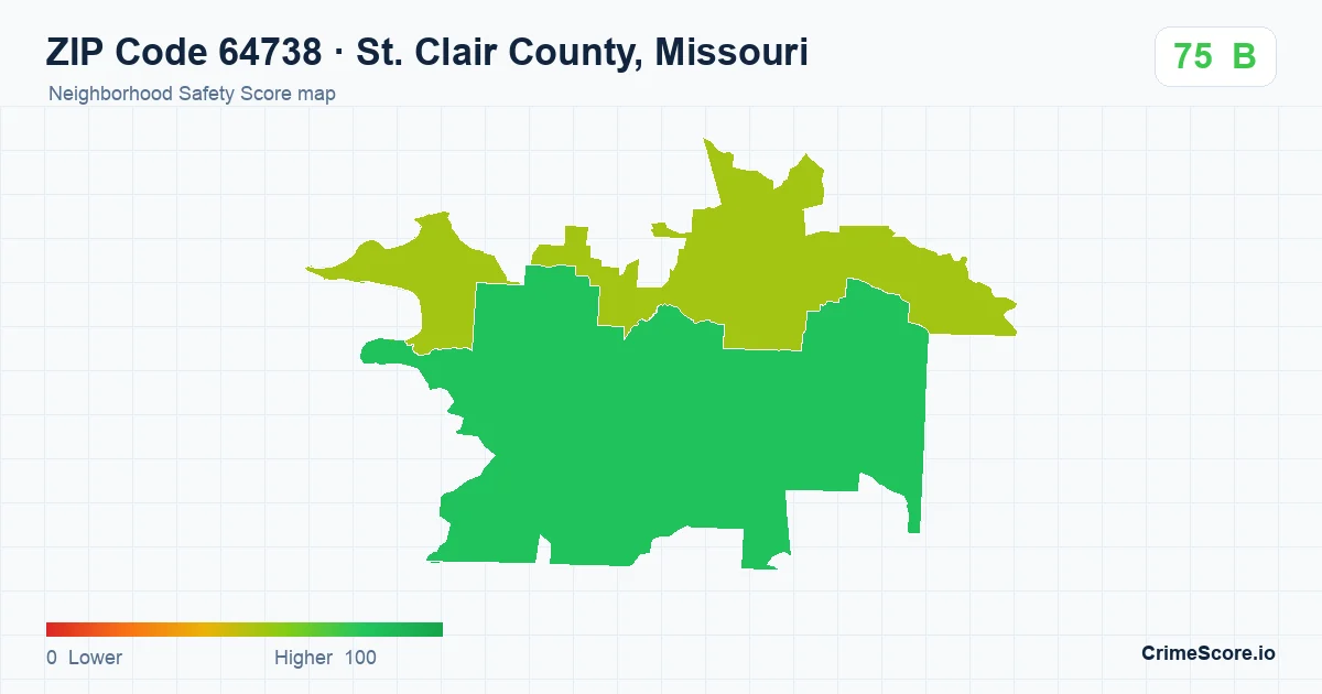 ZIP Code 64738 in St. Clair County, Missouri neighborhood Safety Score map