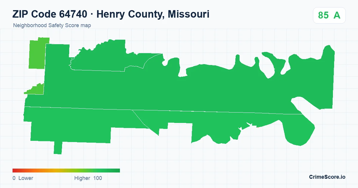 ZIP Code 64740 in Henry County, Missouri neighborhood Safety Score map