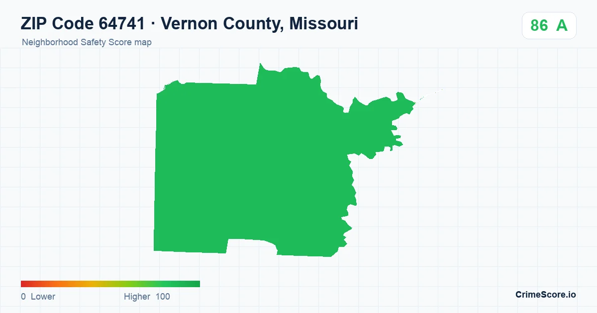 ZIP Code 64741 in Vernon County, Missouri neighborhood Safety Score map