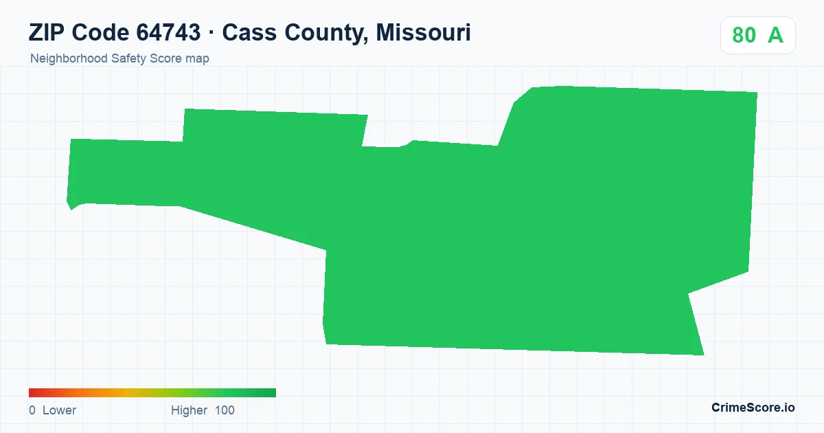 ZIP Code 64743 in Cass County, Missouri neighborhood Safety Score map