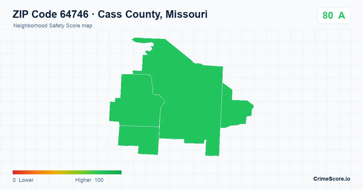 ZIP Code 64746 in Cass County, Missouri neighborhood Safety Score map