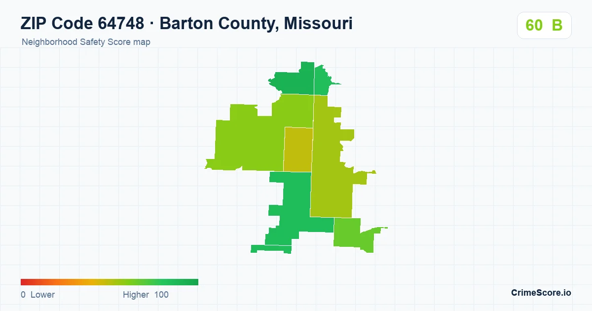 ZIP Code 64748 in Barton County, Missouri neighborhood Safety Score map