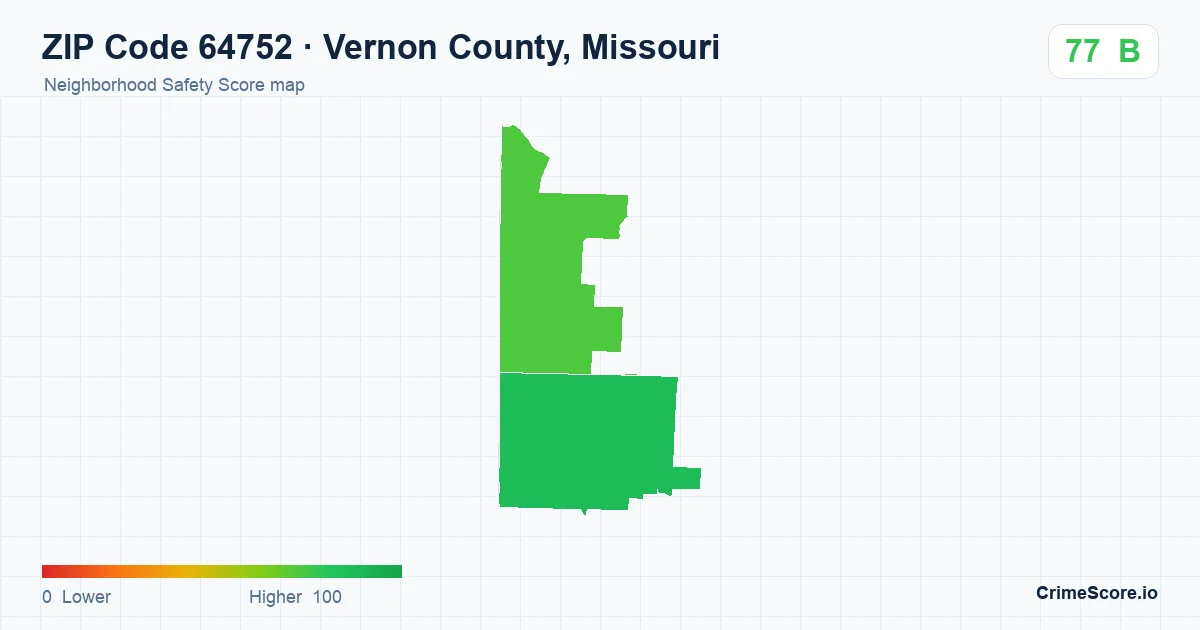 ZIP Code 64752 in Vernon County, Missouri neighborhood Safety Score map