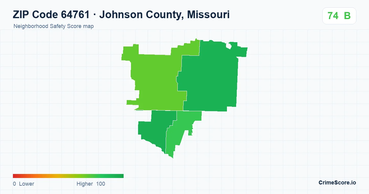 ZIP Code 64761 in Johnson County, Missouri neighborhood Safety Score map
