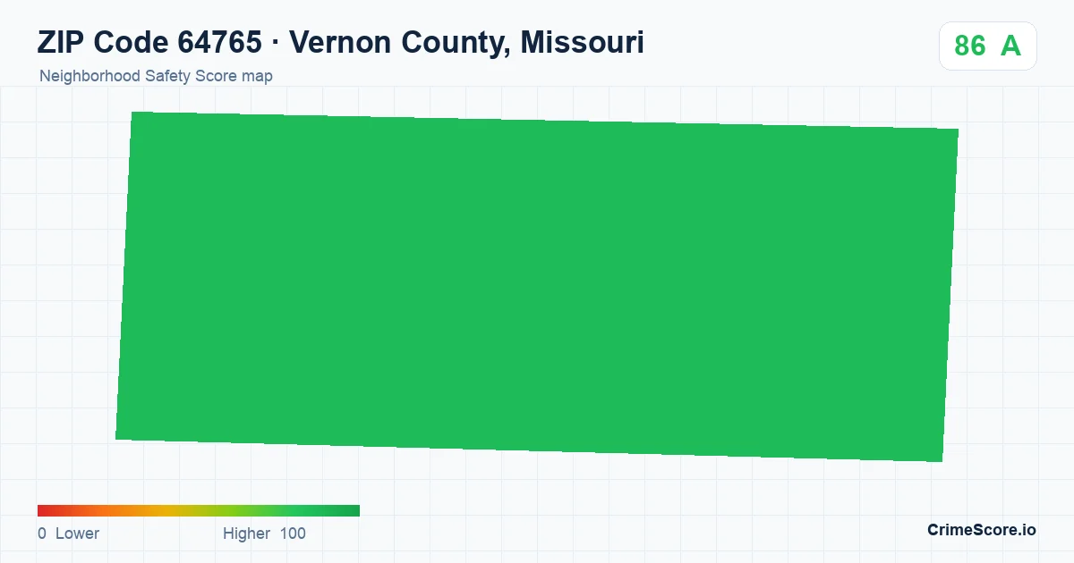 ZIP Code 64765 in Vernon County, Missouri neighborhood Safety Score map