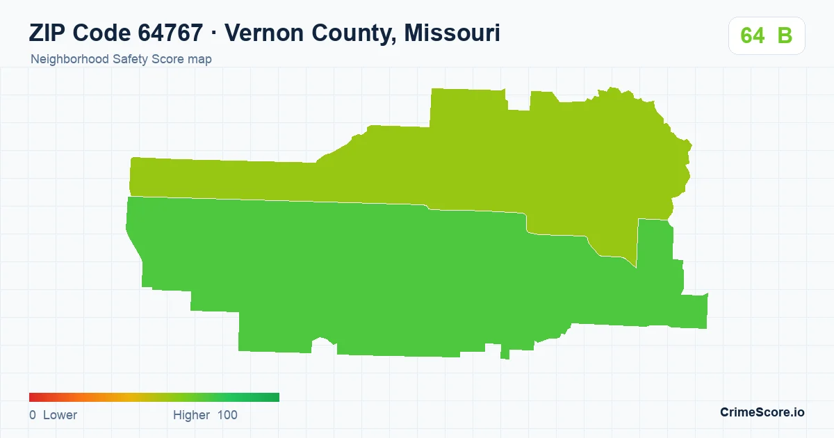 ZIP Code 64767 in Vernon County, Missouri neighborhood Safety Score map