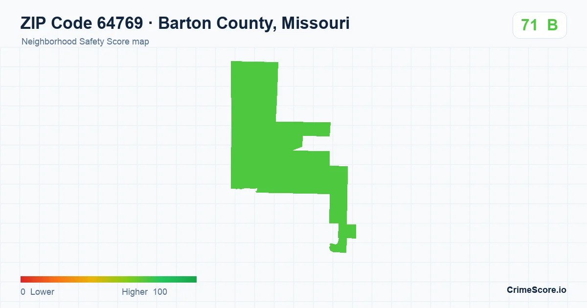 ZIP Code 64769 in Barton County, Missouri neighborhood Safety Score map